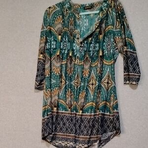 Reborn Geometric Green and Brown Tunic